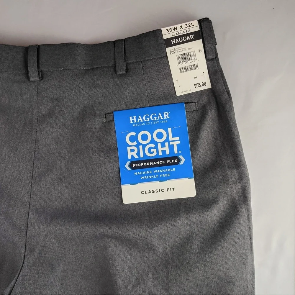 NWT Haggar Pants Mens 38x32 Dark Gray Cool Right Performance Flex Classic Fit